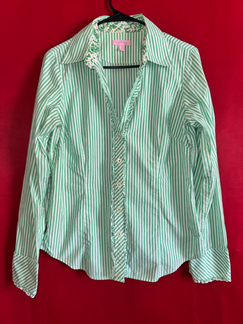 #393-Lily Pulitzer Green/White Striped Button-Up Shirt Size 10 (fits small)